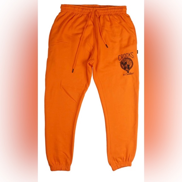 Crooks & Castles Orange Sweatpants Relaxed Fit Elastic Cuffs - Picture 1 of 5